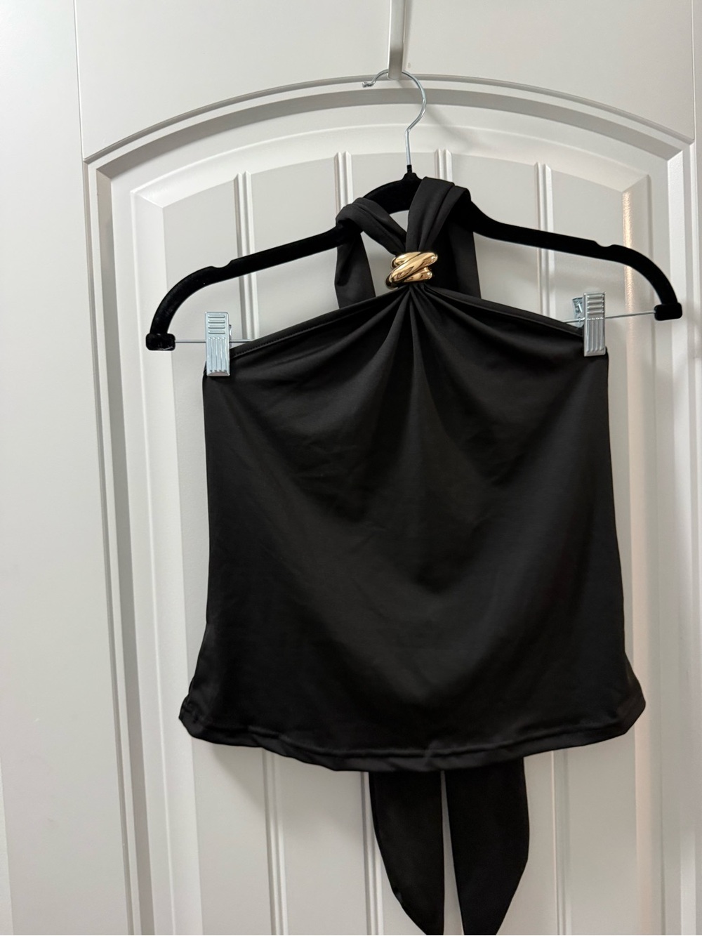 SHEIN Black Sleeveless Halter Tank with Gold Ring Detail